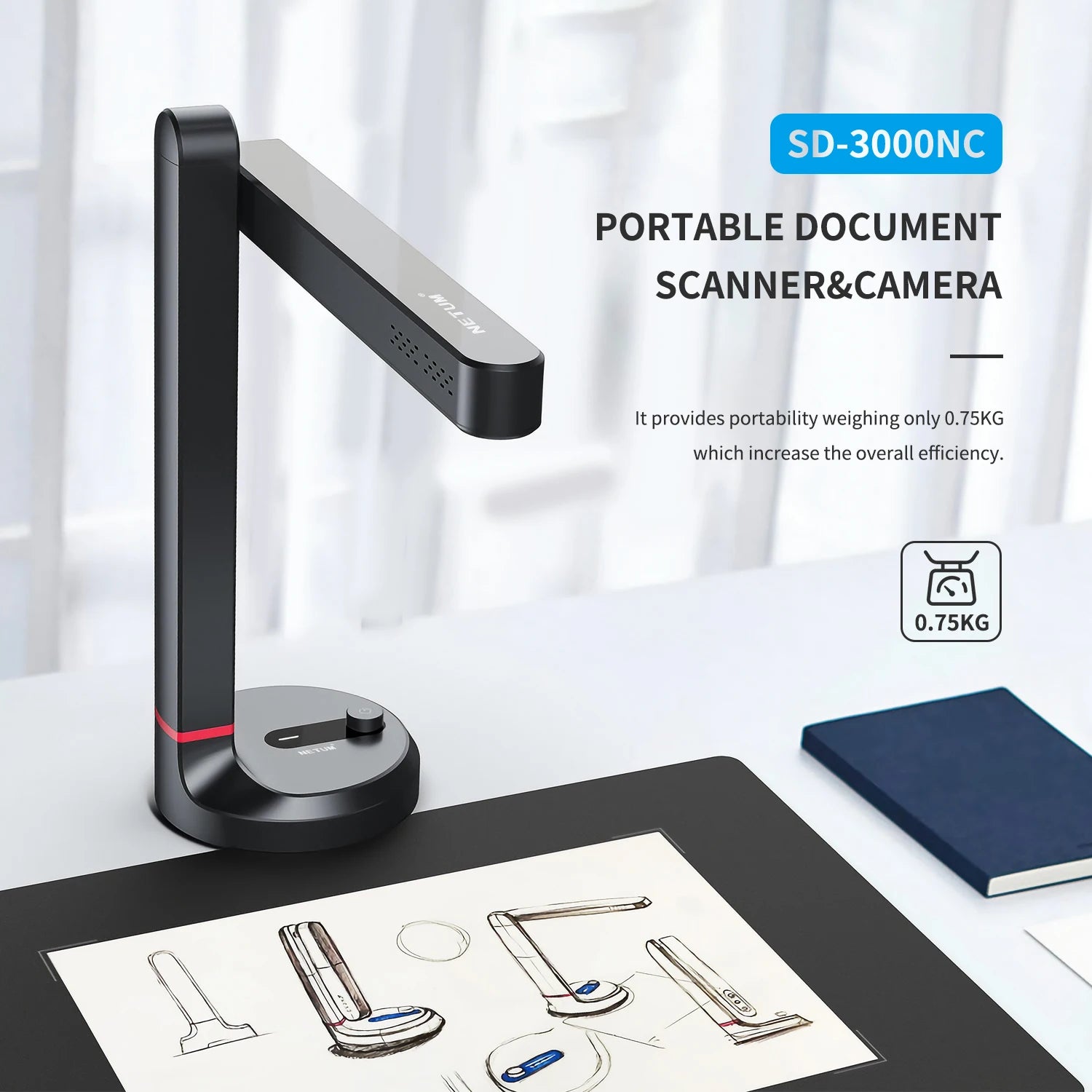 NETUM Book Scanner T101 Autofocus Document Scanner Max A4 A3 Size with Smart OCR Led Table Desk Lamp for Family Home Office