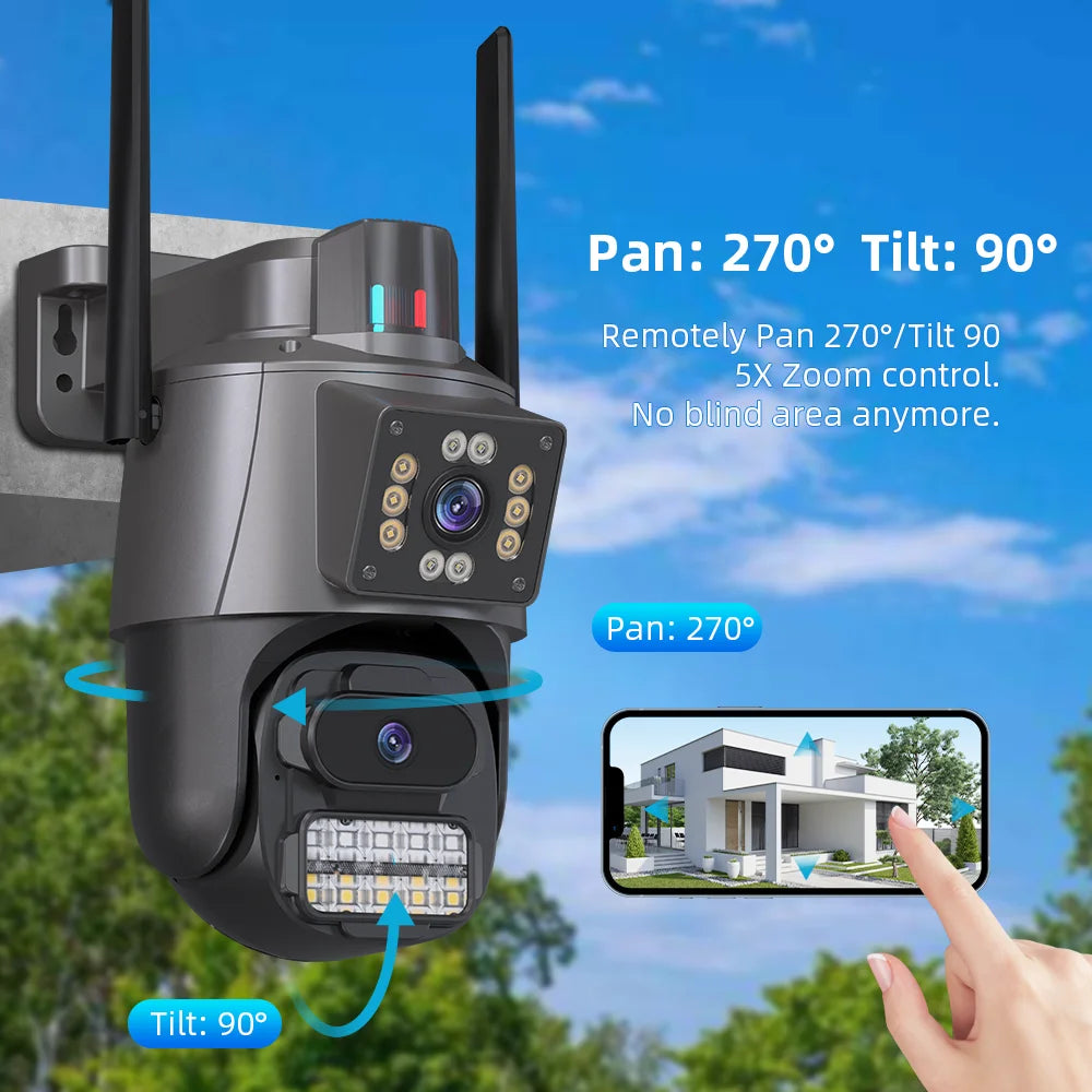 4K HD Dual Lens WIFI Camera 2K Dual Screen PTZ Camera Outdoor Auto Tracking Security Camera Waterproof Surveillance ICSEE