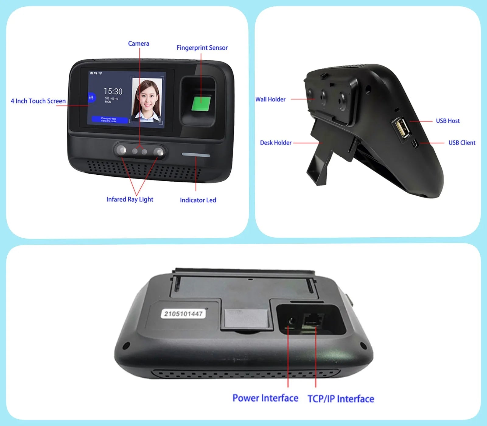 WiFi Palm Face Recognition Time Attendance Machine Desktop Fingerprint Card Empolyee Electronic Attendance Management System
