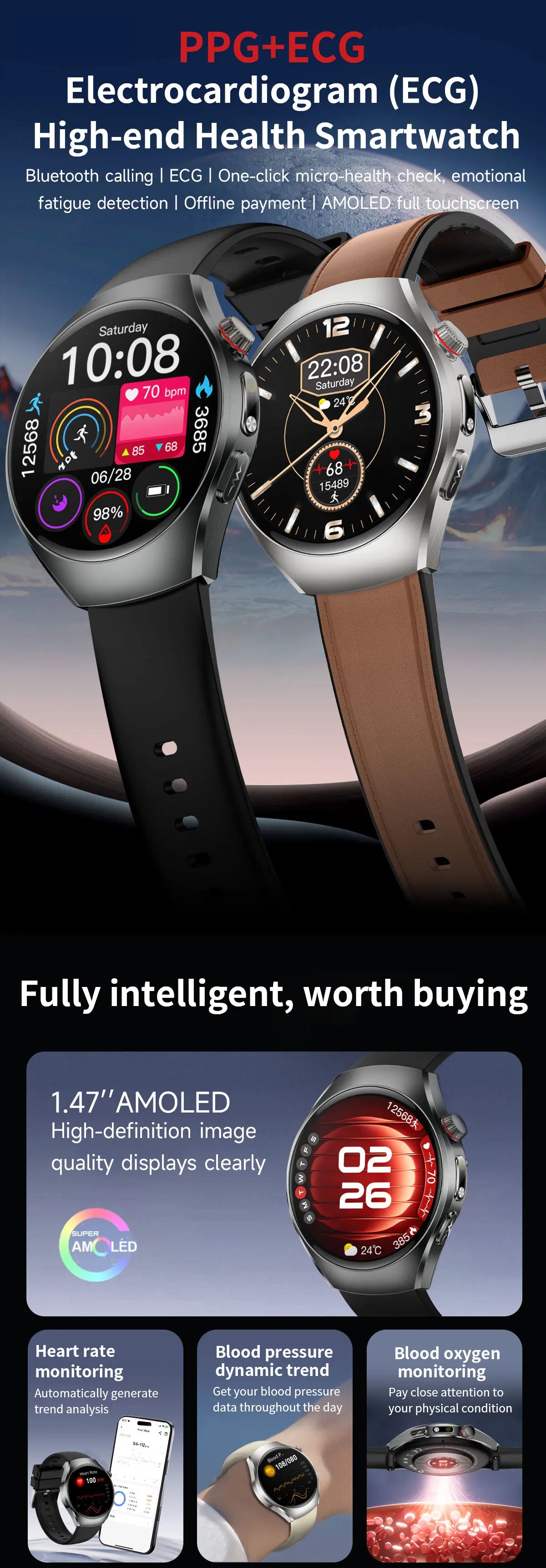 2026 New Accurate Body Health analysis Smart Watch Men ECG Blood lipids Uric acid Blood Pressure Body Fat Voice Call Smartwatch