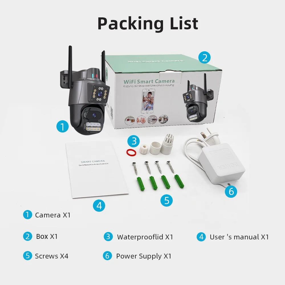 4K HD Dual Lens WIFI Camera 2K Dual Screen PTZ Camera Outdoor Auto Tracking Security Camera Waterproof Surveillance ICSEE