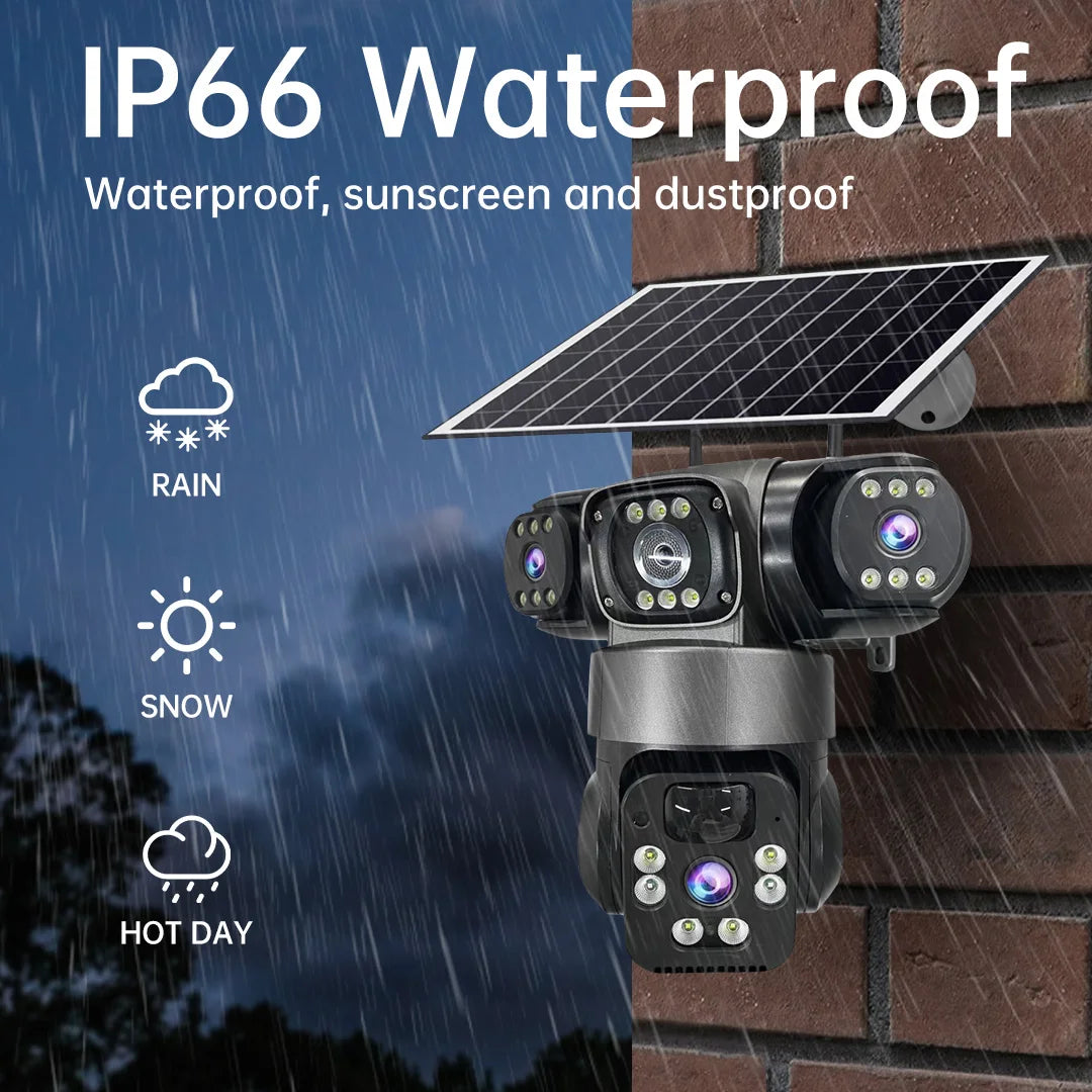 6K 12MP 4G SIM Solar Camera Outdoor 3 Lens 3 Screen Surveillance CCTV PTZ Human Detect Auto Tracking Solar Security Camera V380