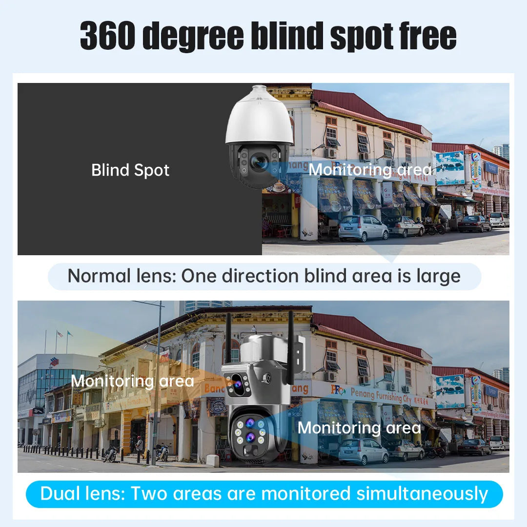 10X Zoom 4G SIM Card Outdoor Solar Camera Three Lens 6K 12MP Wireless PTZ Surveillance CCTV PIR Motion Detection Security Camera