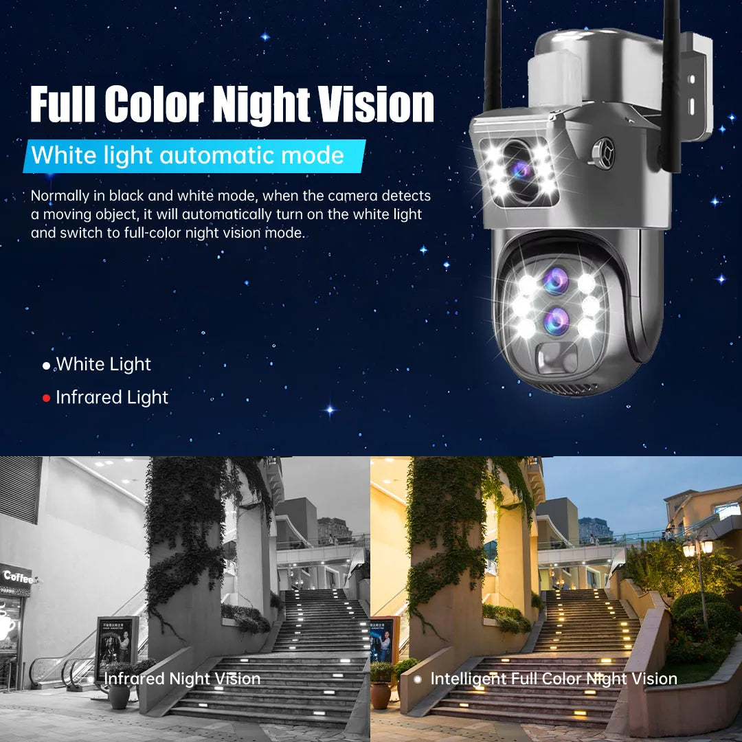 10X Zoom 4G SIM Card Outdoor Solar Camera Three Lens 6K 12MP Wireless PTZ Surveillance CCTV PIR Motion Detection Security Camera