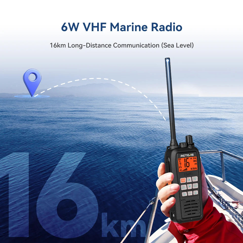 Retevis RM15 Marine Radio Transceiver VHF IP68 Waterproof Floating Radio handheld Portable Long Range Walkie Talkies for Boating