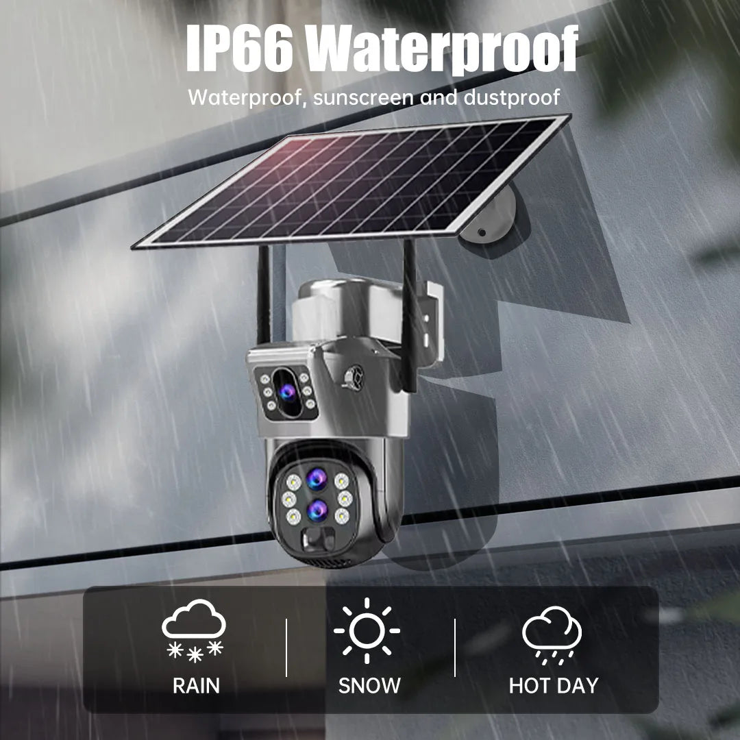 10X Zoom 4G SIM Card Outdoor Solar Camera Three Lens 6K 12MP Wireless PTZ Surveillance CCTV PIR Motion Detection Security Camera