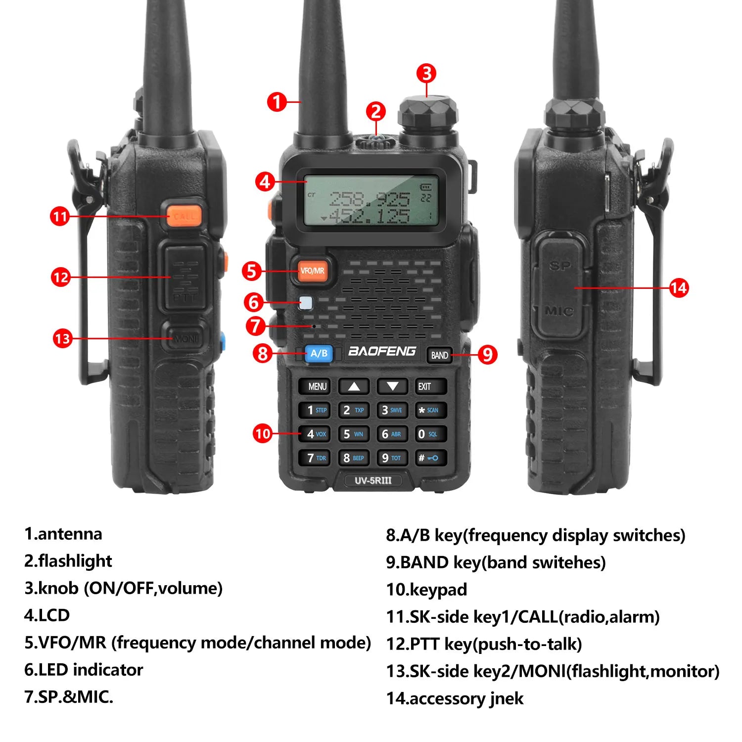 BAOFENG UV-5RIII Walkie Talkie Tri-band 136-174MHz200-260MHz 400-520MHz 128Ch 5W FM VOX Roger Beep