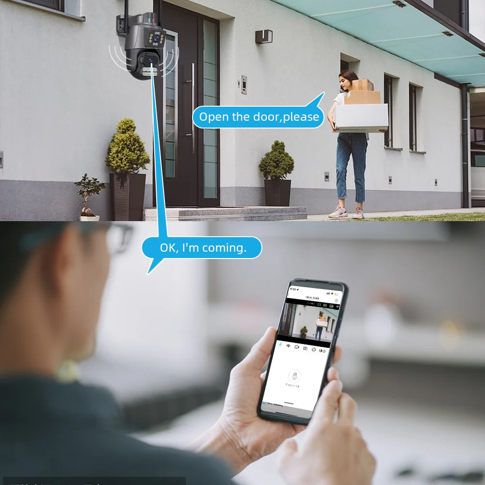 4K HD Dual Lens WIFI Camera 2K Dual Screen PTZ Camera Outdoor Auto Tracking Security Camera Waterproof Surveillance ICSEE