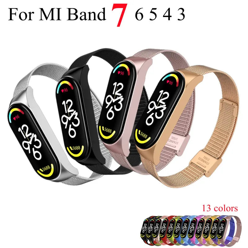 Metal Strap bracelet for Xiaomi mi band 7 6 5 3 4 strap Stainless Steel MiBand 4 Smart Wrist Strap for xiao mi miband 4 3 straps