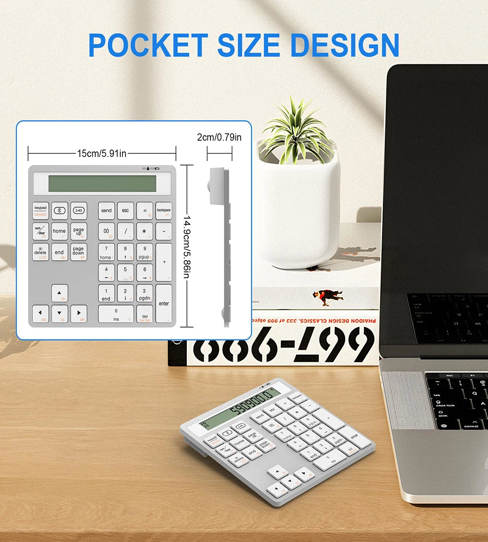 2.4G Wireless Bluetooth Numeric Keyboard with Screen Display Calculator 2 in1 Portable Wireless Number Keypad for Win/Mac