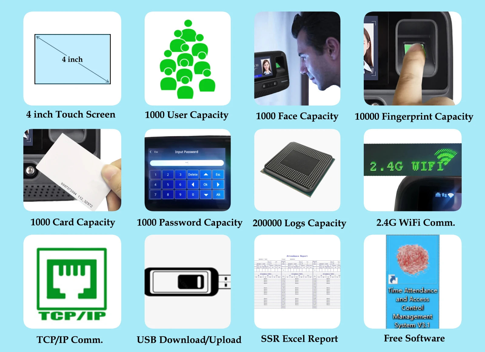 WiFi Palm Face Recognition Time Attendance Machine Desktop Fingerprint Card Empolyee Electronic Attendance Management System