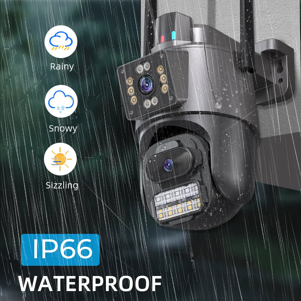 4K HD Dual Lens WIFI Camera 2K Dual Screen PTZ Camera Outdoor Auto Tracking Security Camera Waterproof Surveillance ICSEE
