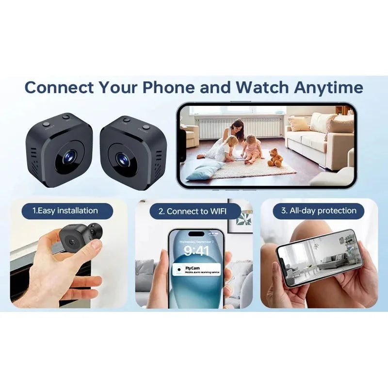 Security Camera 4K Mini Full Color Night Vision High Definition WiFi Monitor Waterproof Motion Detect Surveillance Smart Home