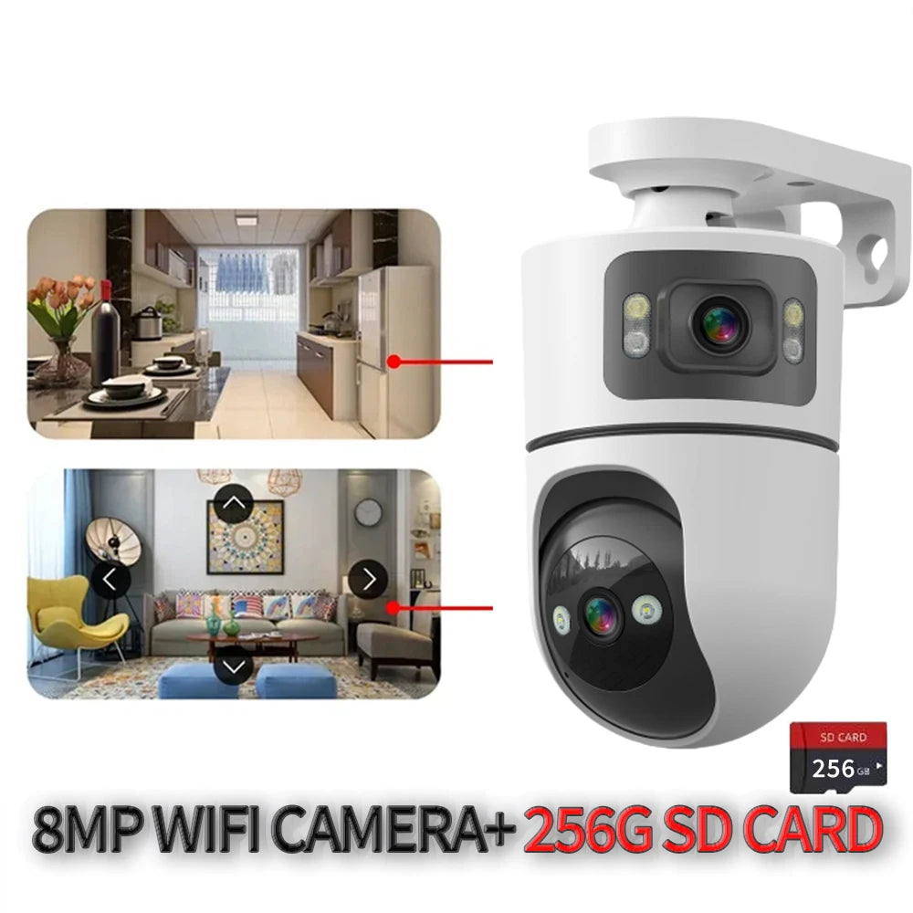 4K 8MP WiFi Surveillance Camera Dual Lens with Adjustable Bracket Two-Way Audio Onvif 10X Zoom Security Wireless Surveillance