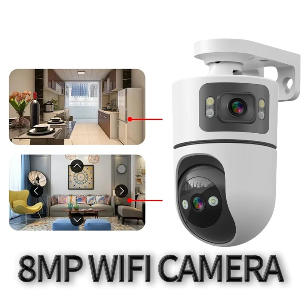 4K 8MP WiFi Surveillance Camera Dual Lens with Adjustable Bracket Two-Way Audio Onvif 10X Zoom Security Wireless Surveillance