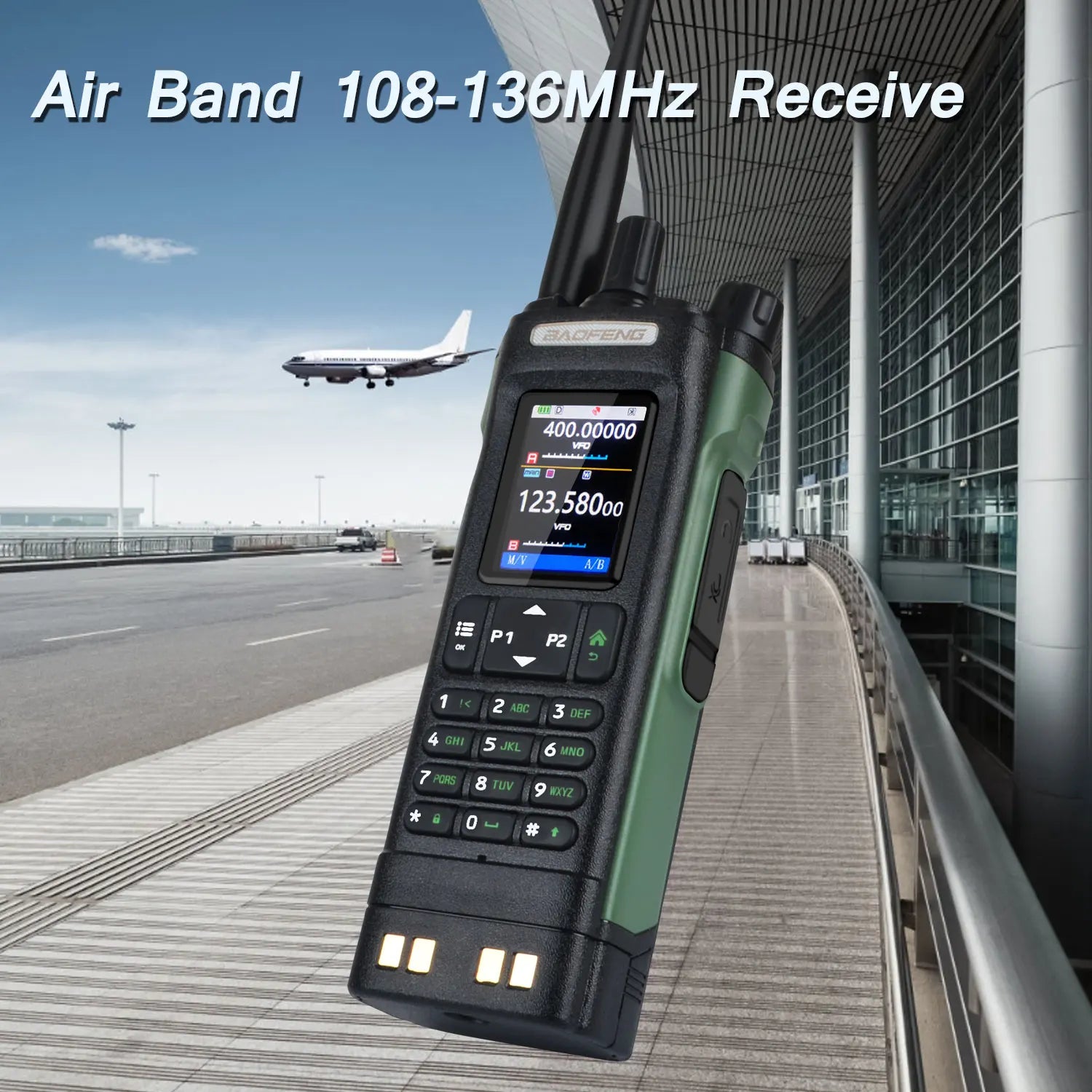 Walkie Talkie Baofeng UV-32 Air Band 10W GPS Amateur FM Two Way Radio with 2.0" HD Screen and 2200mah USB-C Charging Battery