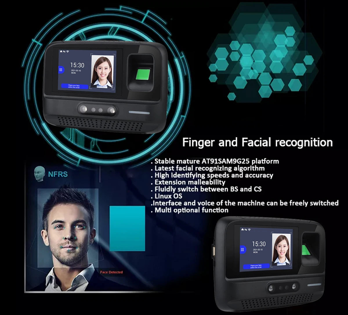 WiFi Palm Face Recognition Time Attendance Machine Desktop Fingerprint Card Empolyee Electronic Attendance Management System