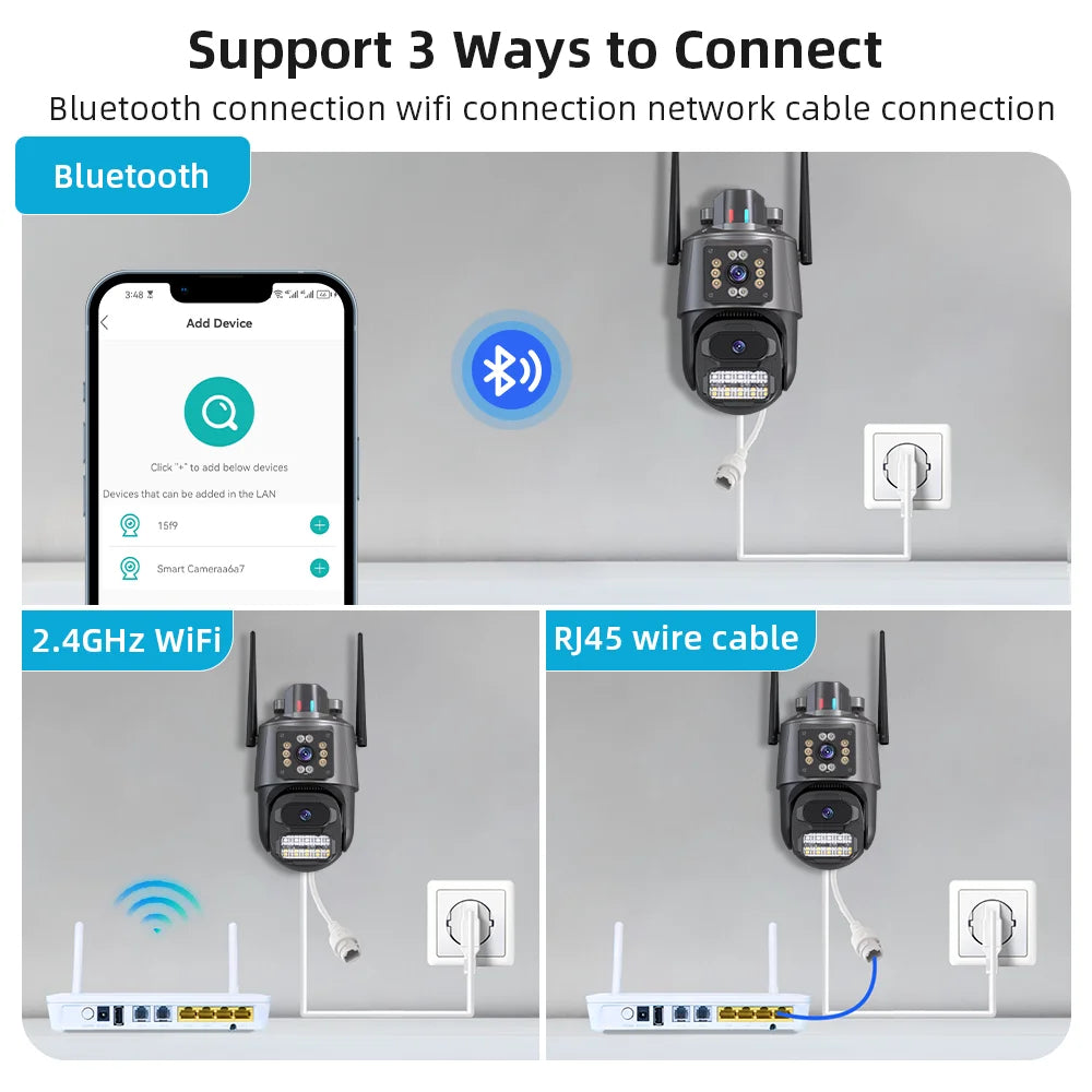 4K HD Dual Lens WIFI Camera 2K Dual Screen PTZ Camera Outdoor Auto Tracking Security Camera Waterproof Surveillance ICSEE