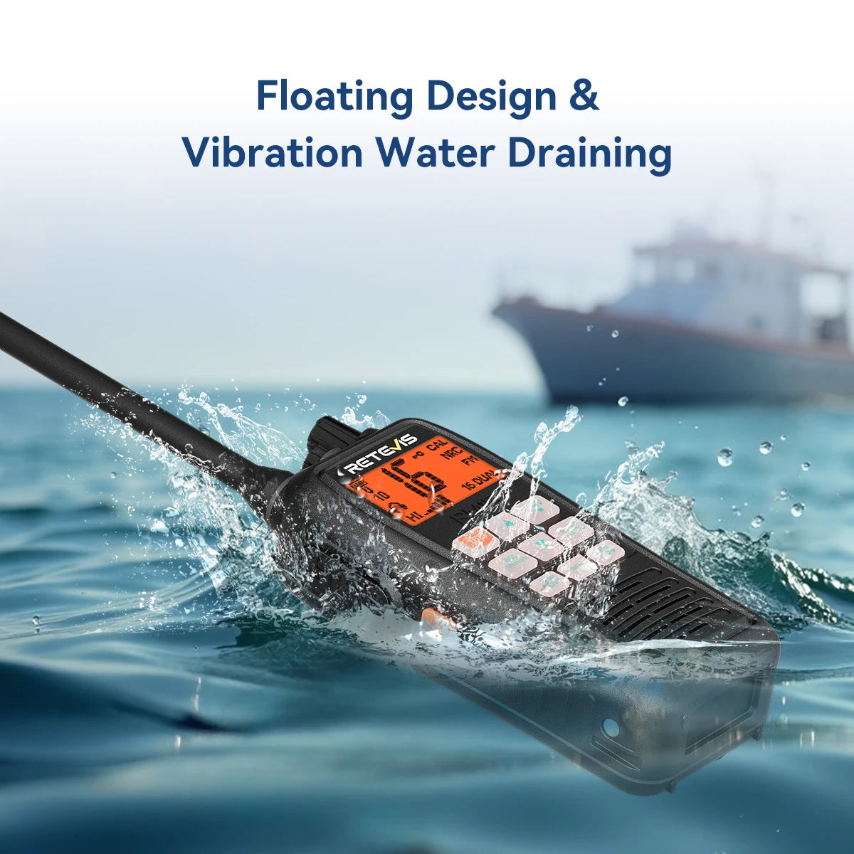 Retevis RM15 Marine Radio Transceiver VHF IP68 Waterproof Floating Radio handheld Portable Long Range Walkie Talkies for Boating