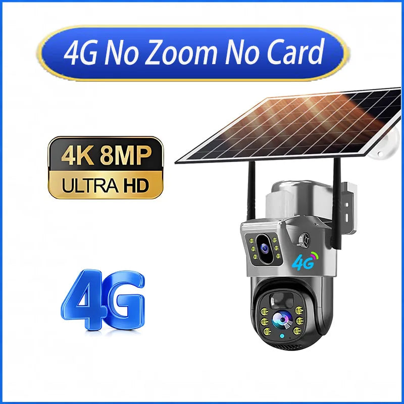10X Zoom 4G SIM Card Outdoor Solar Camera Three Lens 6K 12MP Wireless PTZ Surveillance CCTV PIR Motion Detection Security Camera