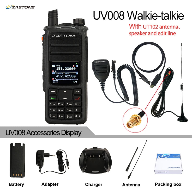 ZASTONE UV008 DMR Walkie Talkie Digita Two Way Radio Dual band 10W Dual time slot Walkie-talkie GPS
