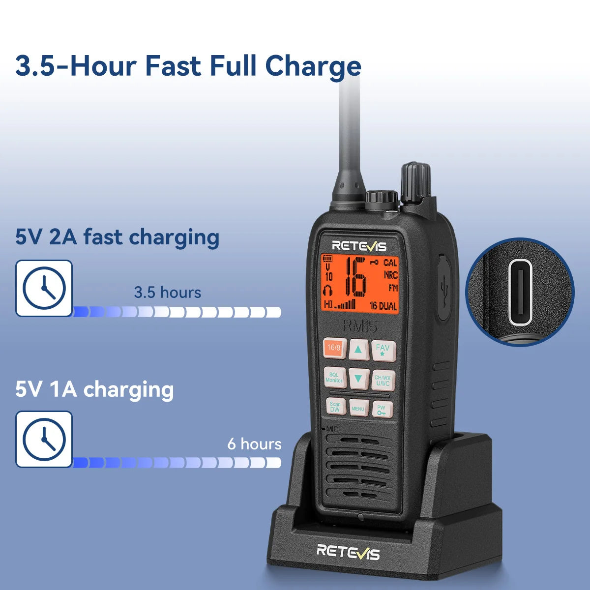 Retevis RM15 Marine Radio Transceiver VHF IP68 Waterproof Floating Radio handheld Portable Long Range Walkie Talkies for Boating