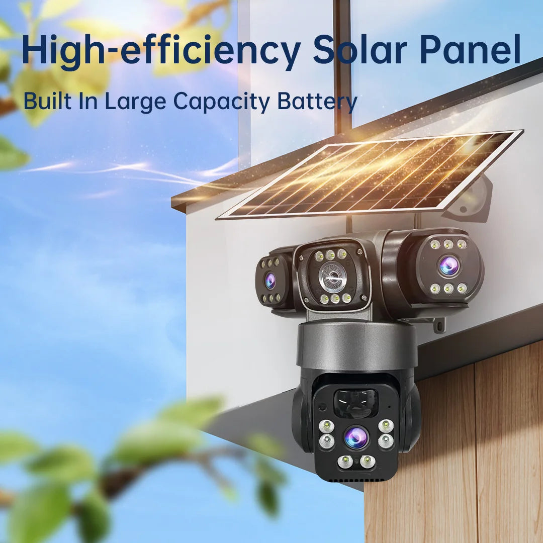 6K 12MP 4G SIM Solar Camera Outdoor 3 Lens 3 Screen Surveillance CCTV PTZ Human Detect Auto Tracking Solar Security Camera V380