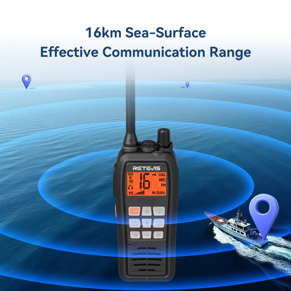 Retevis RM15 Marine Radio Transceiver VHF IP68 Waterproof Floating Radio handheld Portable Long Range Walkie Talkies for Boating