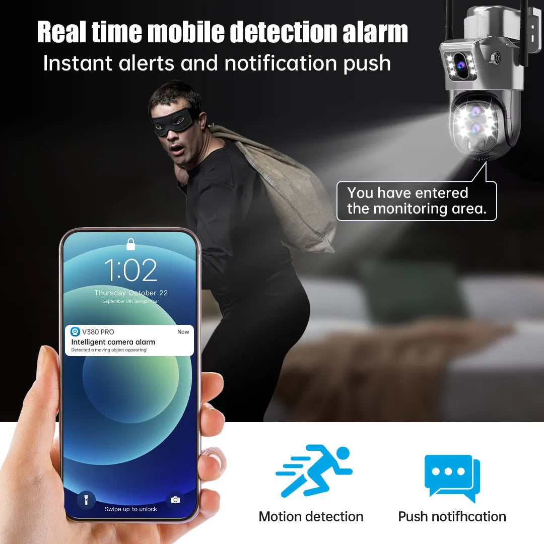 10X Zoom 4G SIM Card Outdoor Solar Camera Three Lens 6K 12MP Wireless PTZ Surveillance CCTV PIR Motion Detection Security Camera