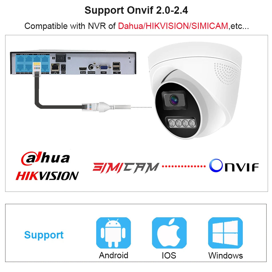 4K POE Surveillance IP camera CCTV Dome Security Camera 4MP 5MP 8MP Audio Color Night Vision Indoor Onvif compatible With NVR