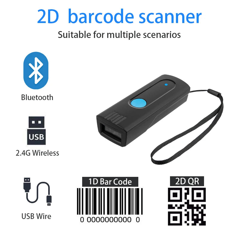 Mini Pocket Barcode Scanner Wireless Bluetooth Instant Upload or storage Mode Optional Support IOS Android Windows System