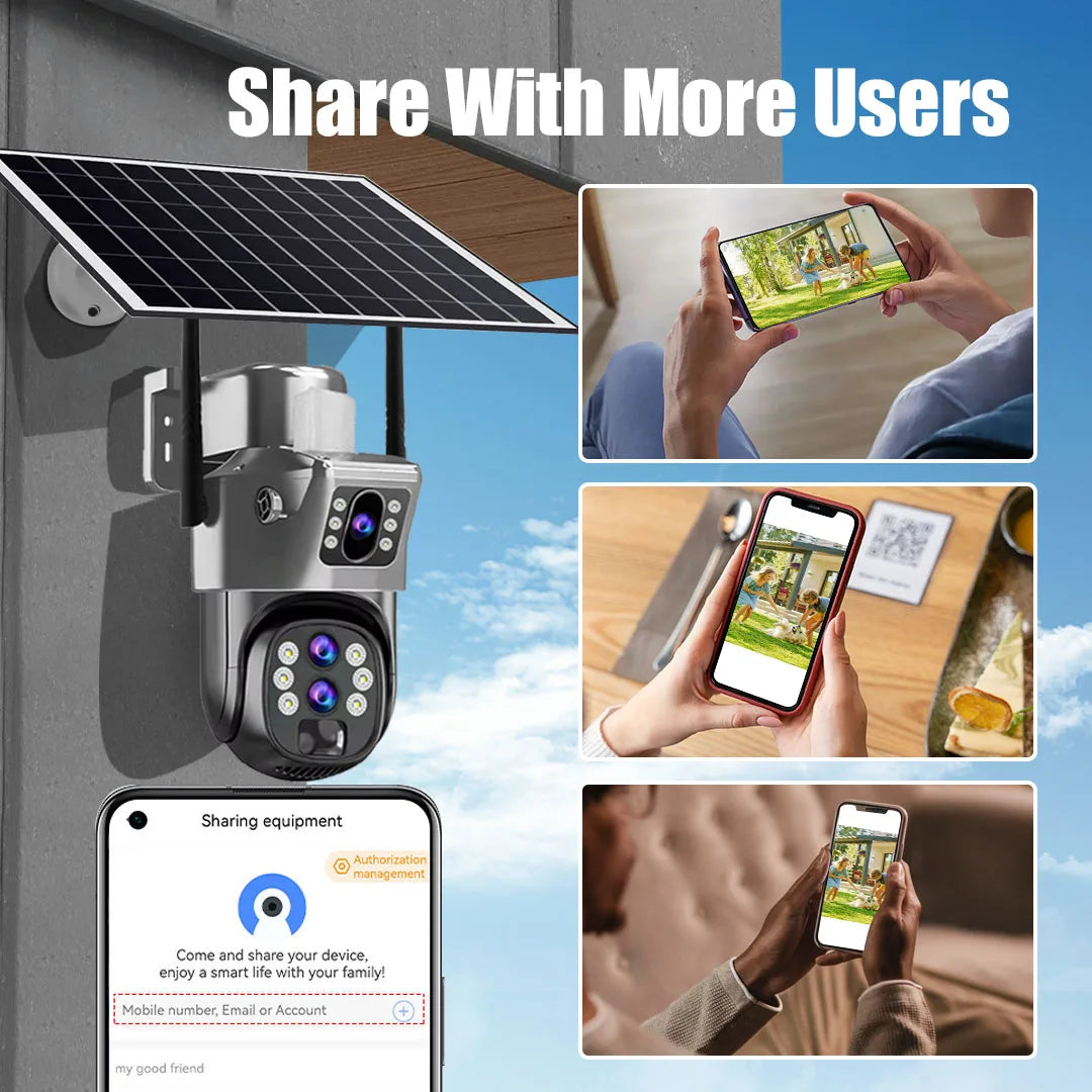 10X Zoom 4G SIM Card Outdoor Solar Camera Three Lens 6K 12MP Wireless PTZ Surveillance CCTV PIR Motion Detection Security Camera