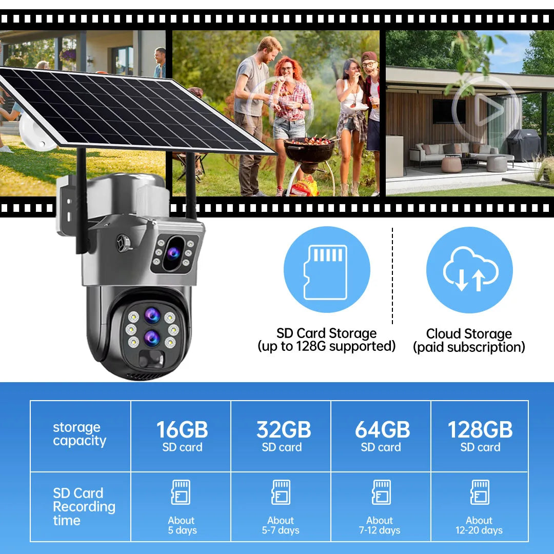 10X Zoom 4G SIM Card Outdoor Solar Camera Three Lens 6K 12MP Wireless PTZ Surveillance CCTV PIR Motion Detection Security Camera