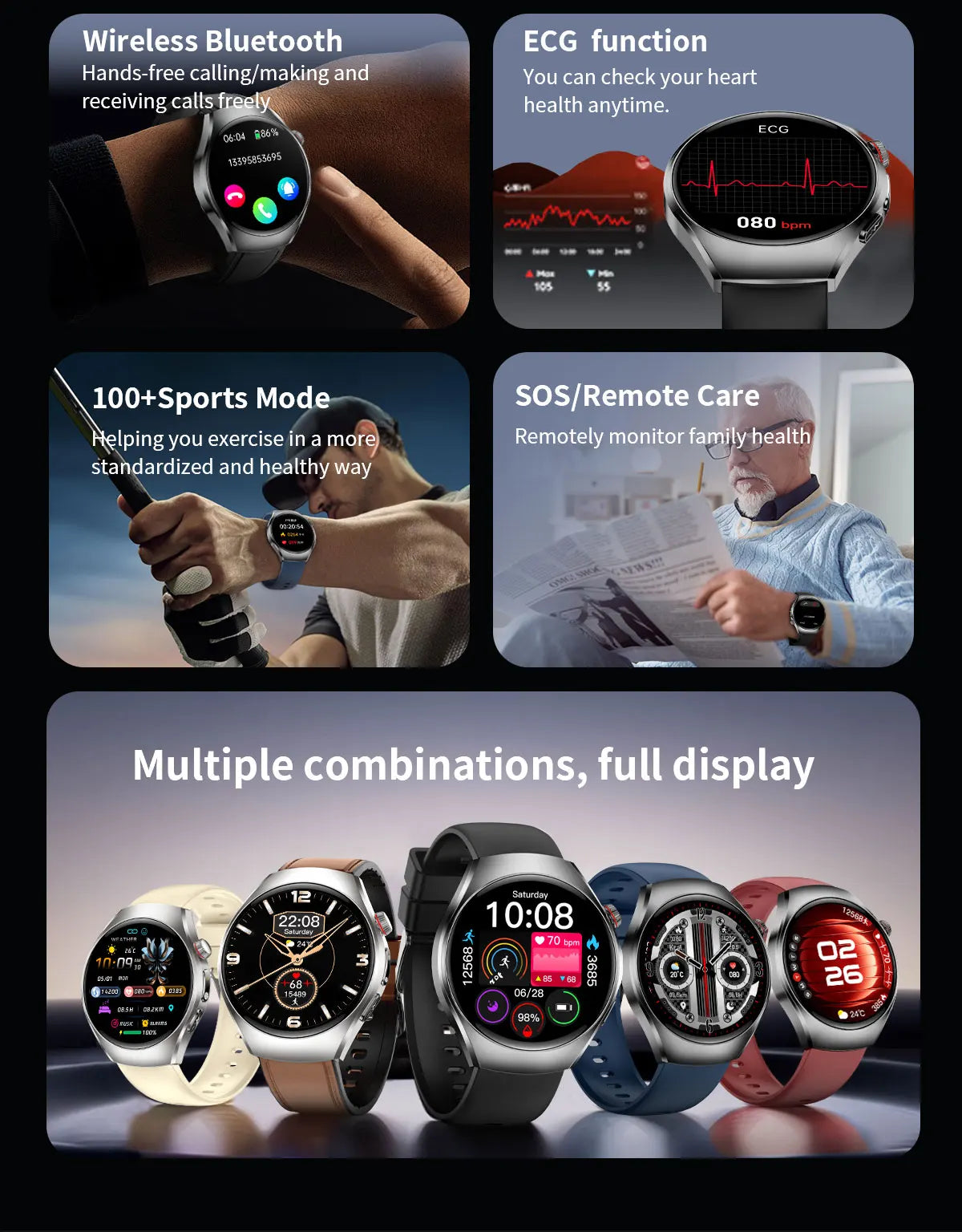 2026 New Accurate Body Health analysis Smart Watch Men ECG Blood lipids Uric acid Blood Pressure Body Fat Voice Call Smartwatch