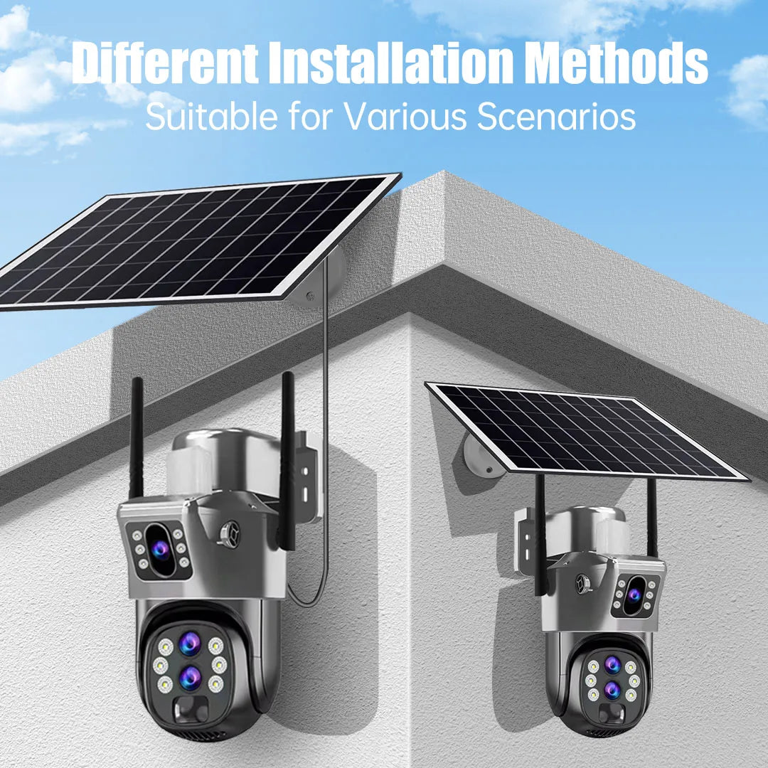 10X Zoom 4G SIM Card Outdoor Solar Camera Three Lens 6K 12MP Wireless PTZ Surveillance CCTV PIR Motion Detection Security Camera