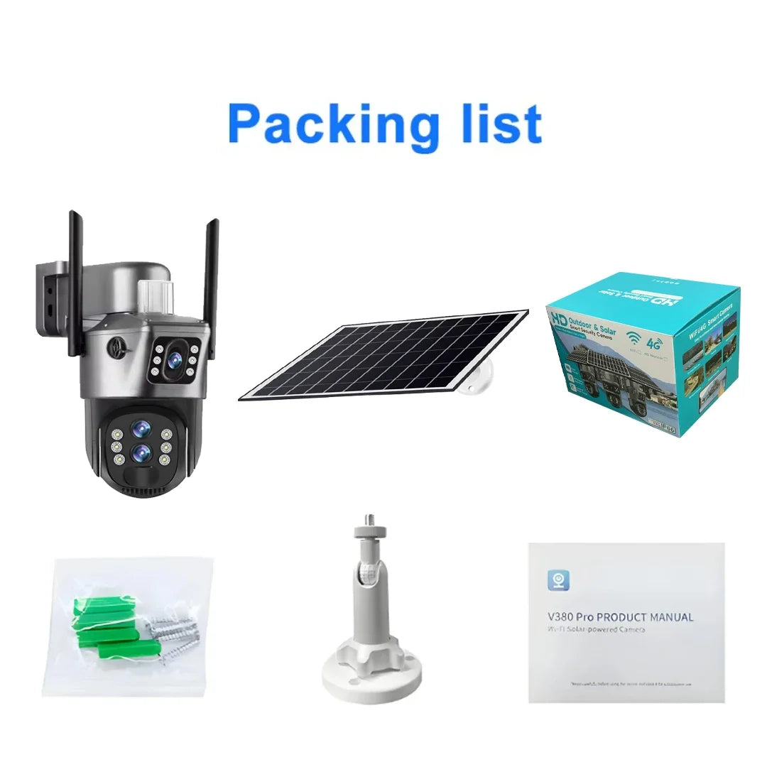 10X Zoom 4G SIM Card Outdoor Solar Camera Three Lens 6K 12MP Wireless PTZ Surveillance CCTV PIR Motion Detection Security Camera