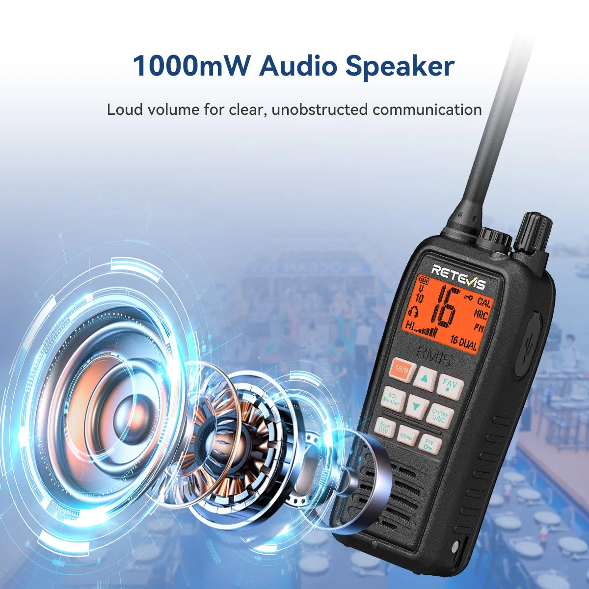 Retevis RM15 Marine Radio Transceiver VHF IP68 Waterproof Floating Radio handheld Portable Long Range Walkie Talkies for Boating
