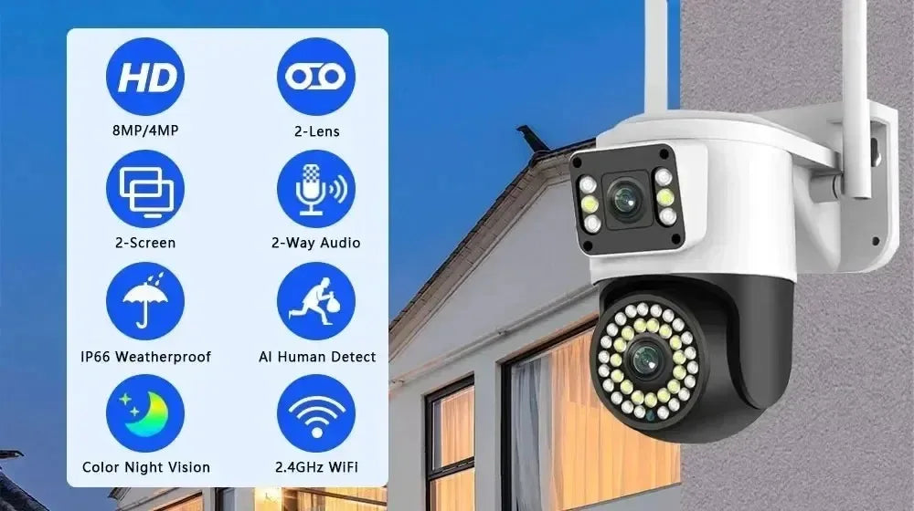 4K 8MP WiFi Surveillance Camera 10X Digital Zoom PTZ IP Camera ONVIF Dual Lens Human Detect Night vision Outdoor Security Yoosee