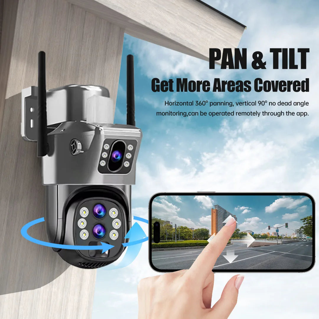 10X Zoom 4G SIM Card Outdoor Solar Camera Three Lens 6K 12MP Wireless PTZ Surveillance CCTV PIR Motion Detection Security Camera