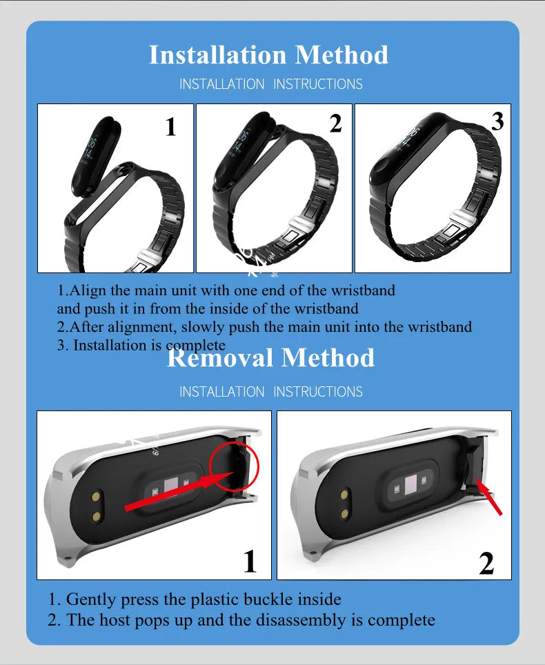 Metal Strap bracelet for Xiaomi mi band 7 6 5 3 4 strap Stainless Steel MiBand 4 Smart Wrist Strap for xiao mi miband 4 3 straps
