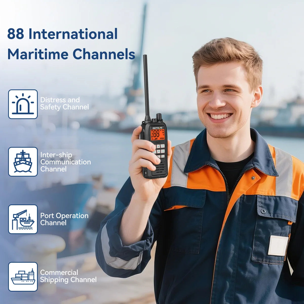 Retevis RM15 Marine Radio Transceiver VHF IP68 Waterproof Floating Radio handheld Portable Long Range Walkie Talkies for Boating