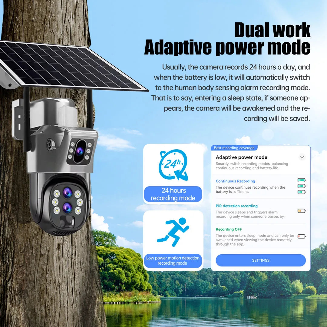 10X Zoom 4G SIM Card Outdoor Solar Camera Three Lens 6K 12MP Wireless PTZ Surveillance CCTV PIR Motion Detection Security Camera