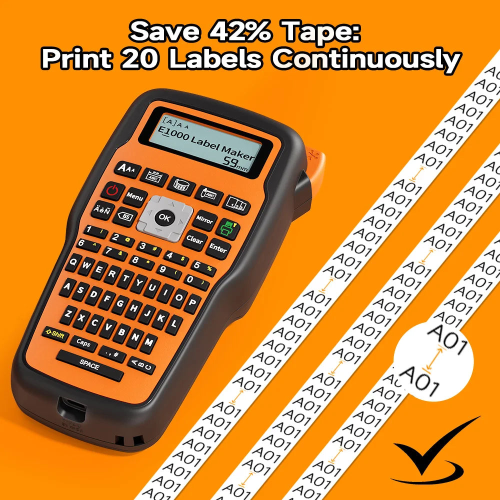 E1000 PRO Label Maker Machine with Tape Multiple Font Icon for for Electrician Factory Office Asset Management, USB-C for Powe