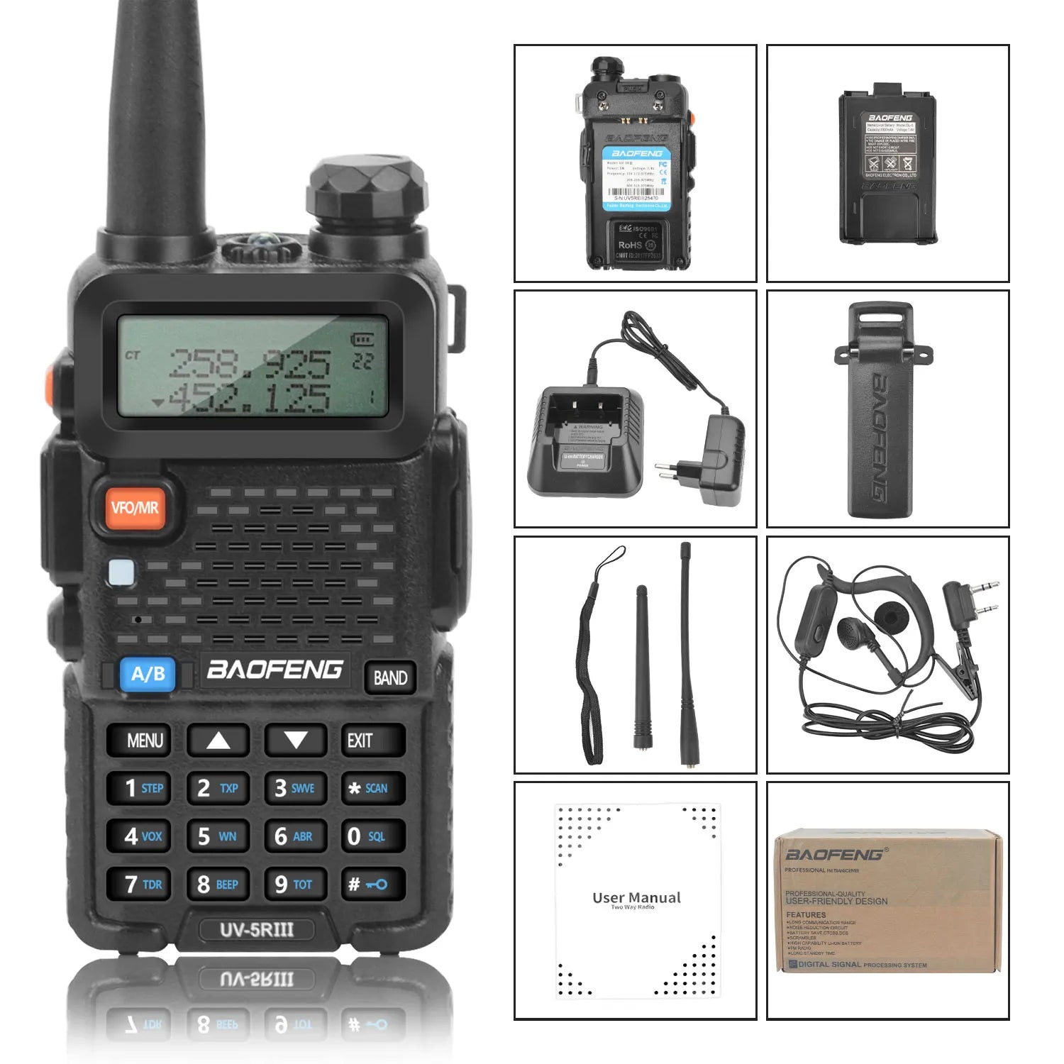 BAOFENG UV-5RIII Walkie Talkie Tri-band 136-174MHz200-260MHz 400-520MHz 128Ch 5W FM VOX Roger Beep