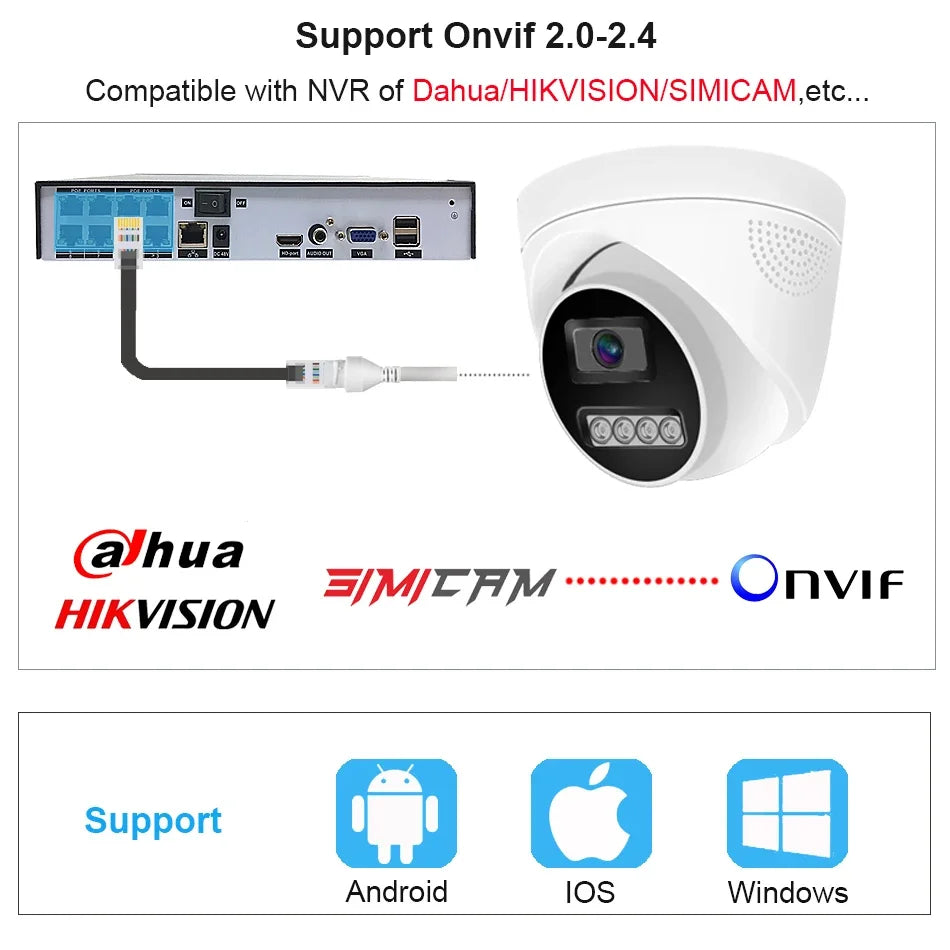 4K POE Surveillance IP camera CCTV Dome Security Camera 4MP 5MP 8MP Audio Color Night Vision Indoor Onvif compatible With NVR