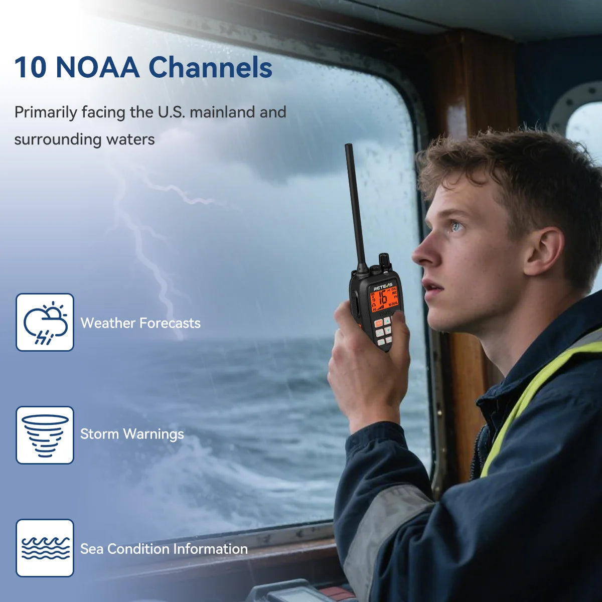 Retevis RM15 Marine Radio Transceiver VHF IP68 Waterproof Floating Radio handheld Portable Long Range Walkie Talkies for Boating
