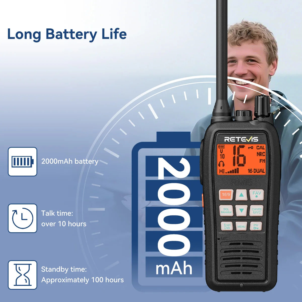 Retevis RM15 Marine Radio Transceiver VHF IP68 Waterproof Floating Radio handheld Portable Long Range Walkie Talkies for Boating