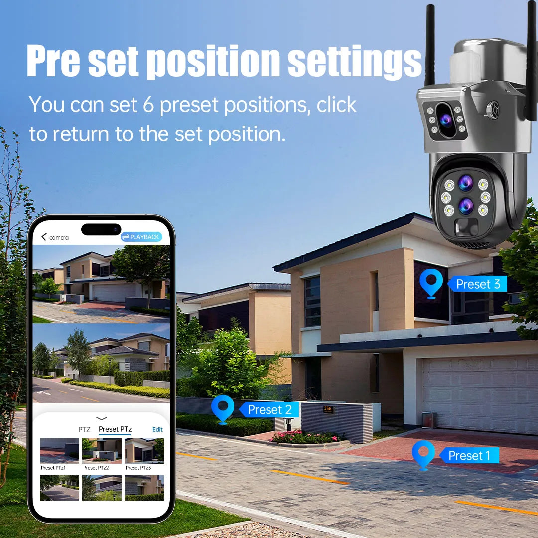 10X Zoom 4G SIM Card Outdoor Solar Camera Three Lens 6K 12MP Wireless PTZ Surveillance CCTV PIR Motion Detection Security Camera