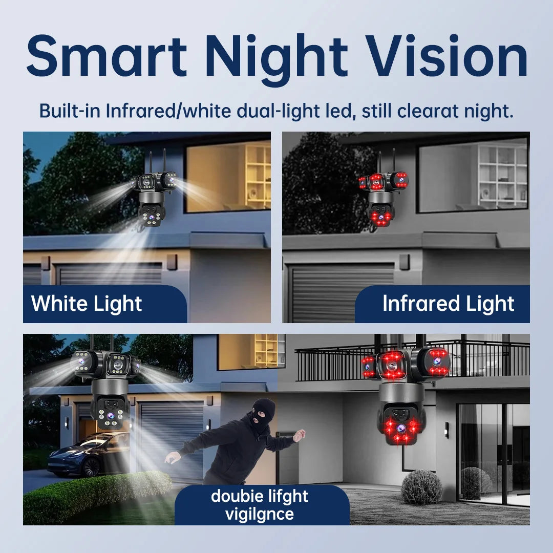 6K 12MP 4G SIM Solar Camera Outdoor 3 Lens 3 Screen Surveillance CCTV PTZ Human Detect Auto Tracking Solar Security Camera V380