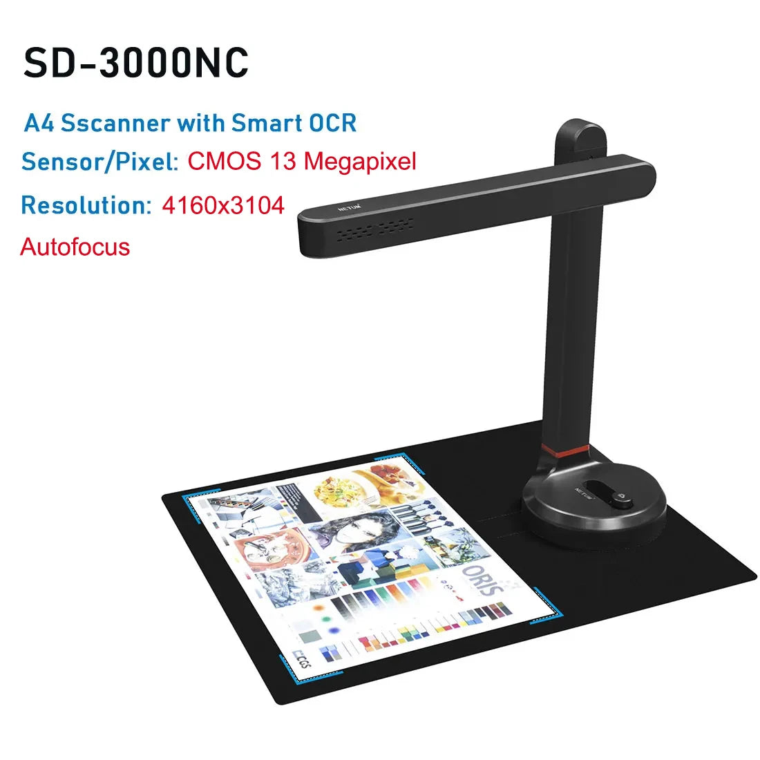 NETUM Book Scanner T101 Autofocus Document Scanner Max A4 A3 Size with Smart OCR Led Table Desk Lamp for Family Home Office